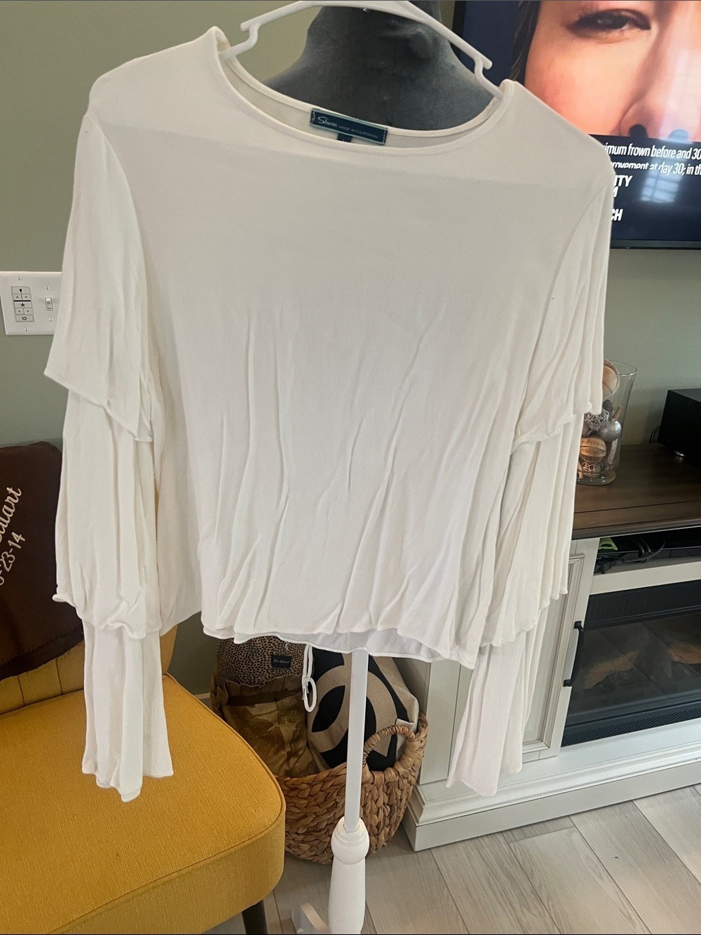 Shore  Cream Layered-Sleeve Crewneck Blouse
